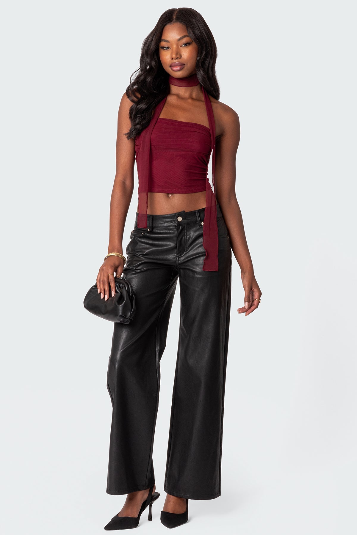 Faux Leather Straight Leg Trousers
