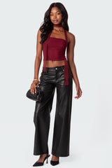 Faux Leather Straight Leg Trousers