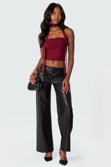 Faux Leather Straight Leg Trousers