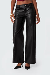 Faux Leather Straight Leg Trousers