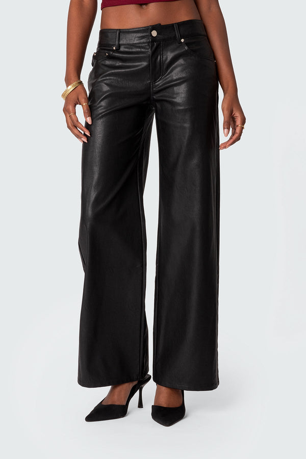 Faux Leather Straight Leg Trousers
