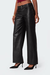 Faux Leather Straight Leg Trousers