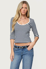 Poppie Striped V Neck Top
