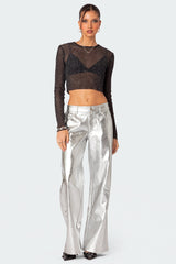 Kim Metallic Faux Leather Trousers