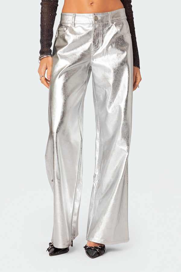 Kim Metallic Faux Leather Trousers