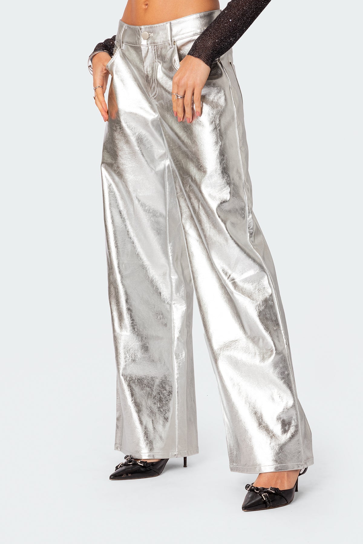 Kim Metallic Faux Leather Trousers