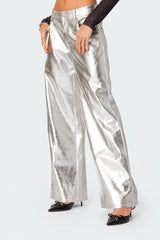 Kim Metallic Faux Leather Trousers