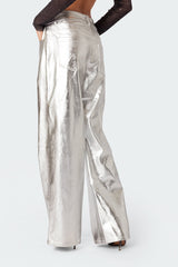 Kim Metallic Faux Leather Trousers