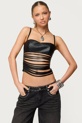 Nia Cutout Shredded Faux Leather Top