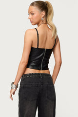 Nia Cutout Shredded Faux Leather Top