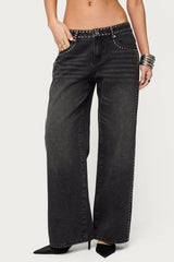 Petite Quincy Studded Low Rise Baggy Jeans