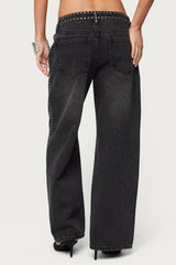 Petite Quincy Studded Low Rise Baggy Jeans
