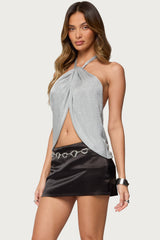 Stasia Sparkly Knit Split Front Top