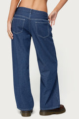 Petite Pinstripe Low Rise Baggy Jeans