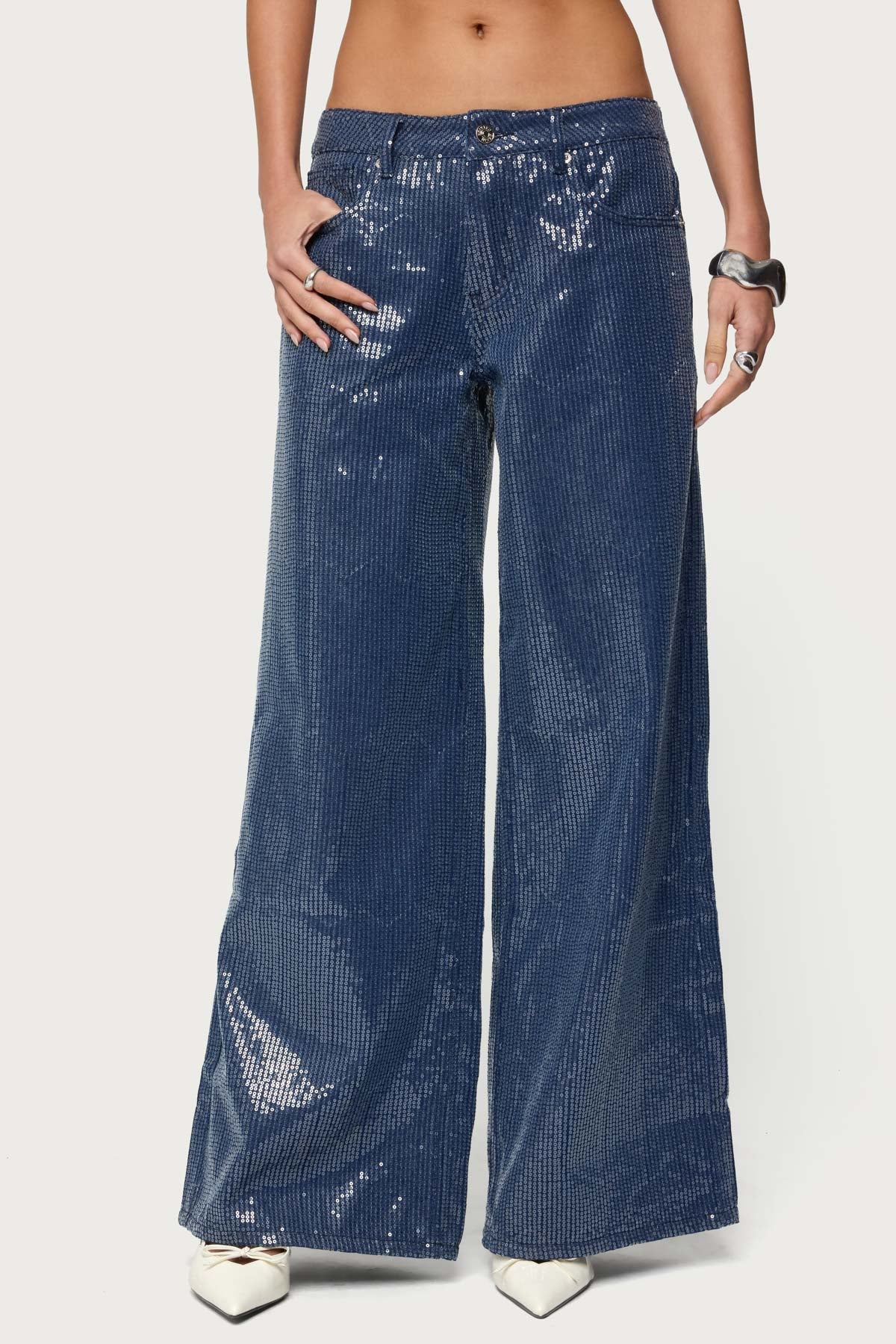 Mirella Sequin Low Rise Baggy Jeans