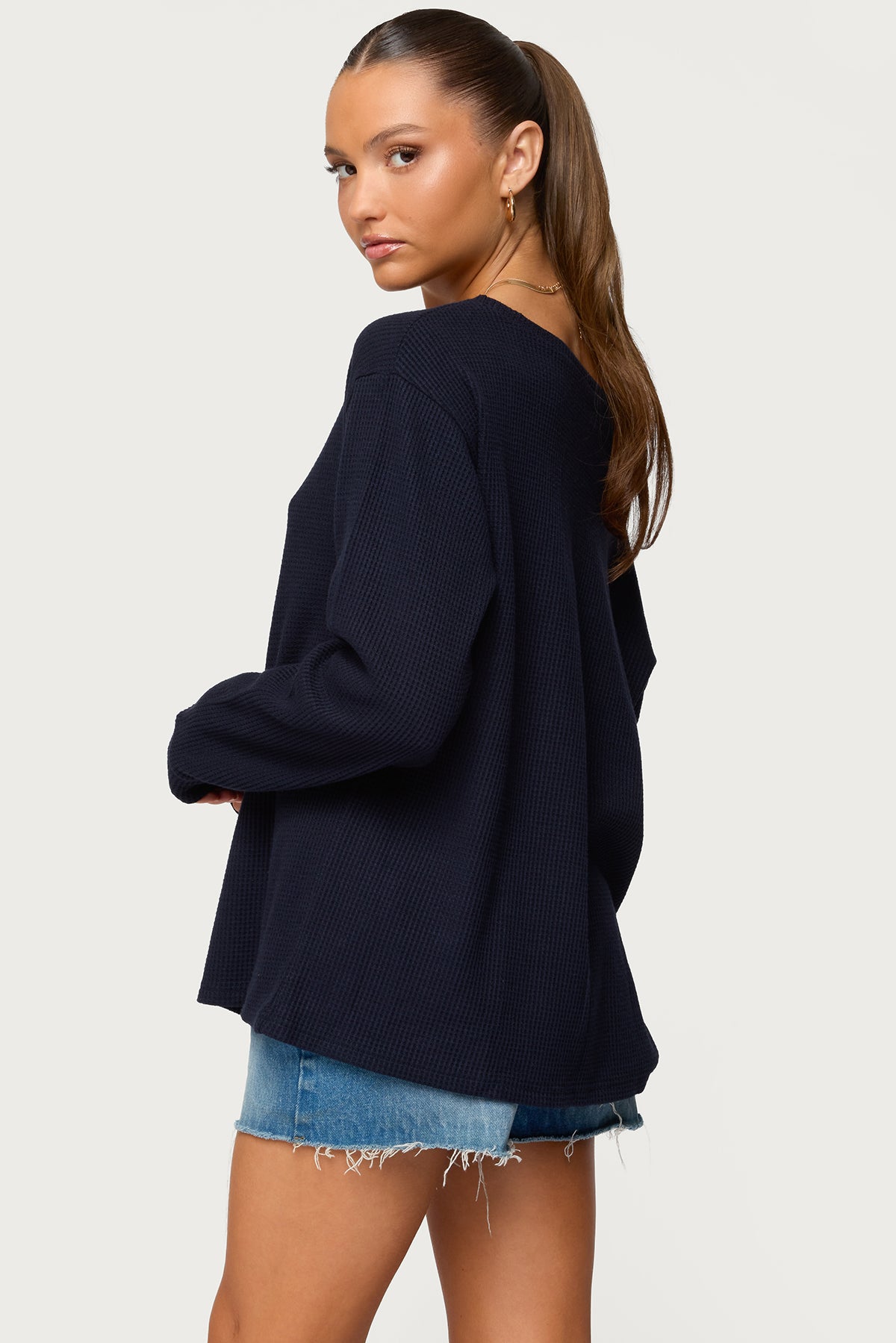 Damari Off Shoulder Oversized Waffle Top