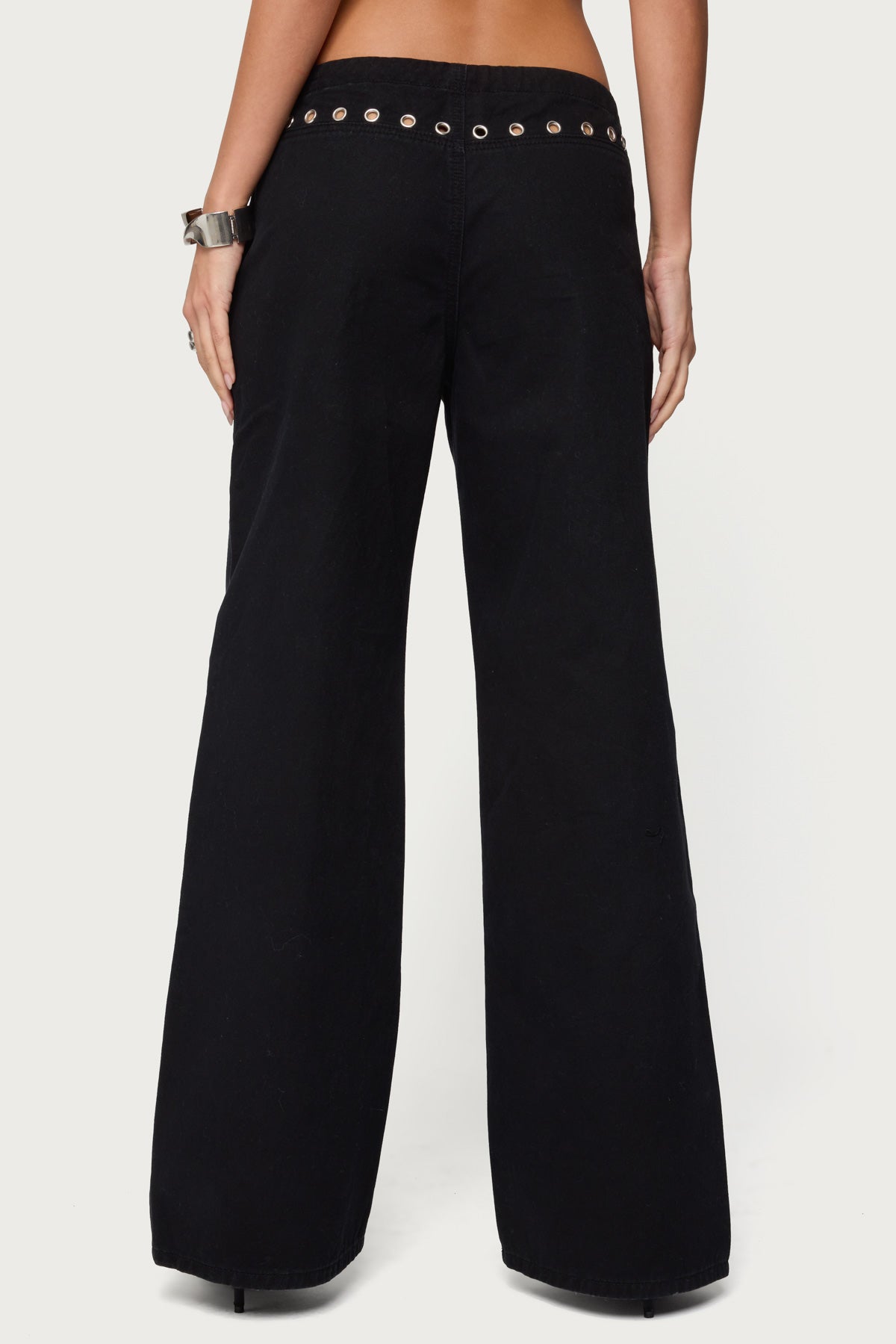 Grommet Tie Waist Low Rise Baggy Jeans