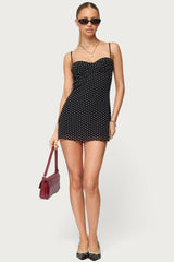 Petite Polka Dot Cupped Chiffon Mini Dress