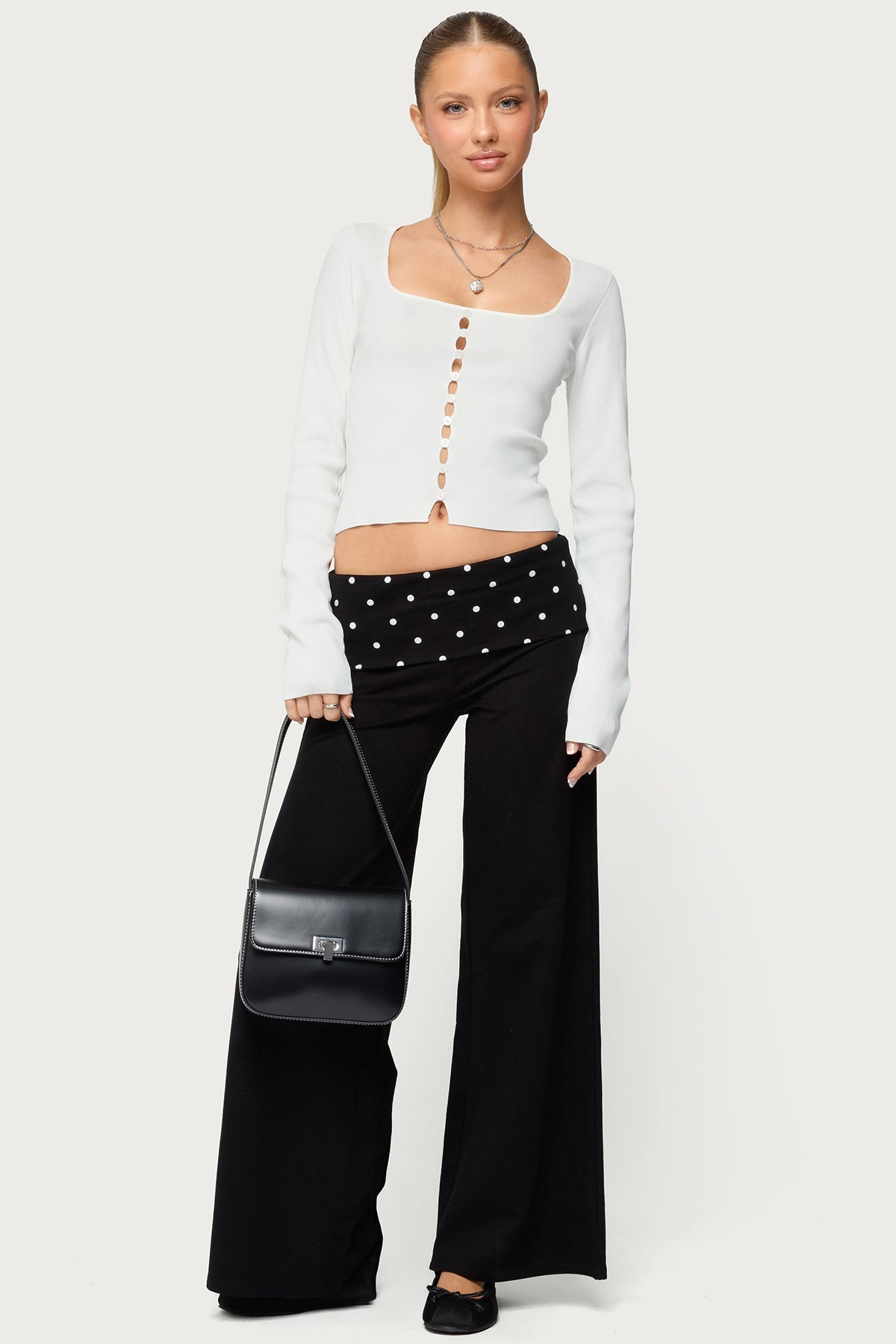 Petite Reeva Polka Dot Foldover Trousers