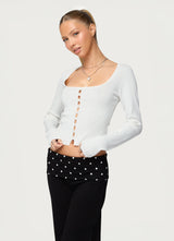 Deane Button Cutout Square Neck Top