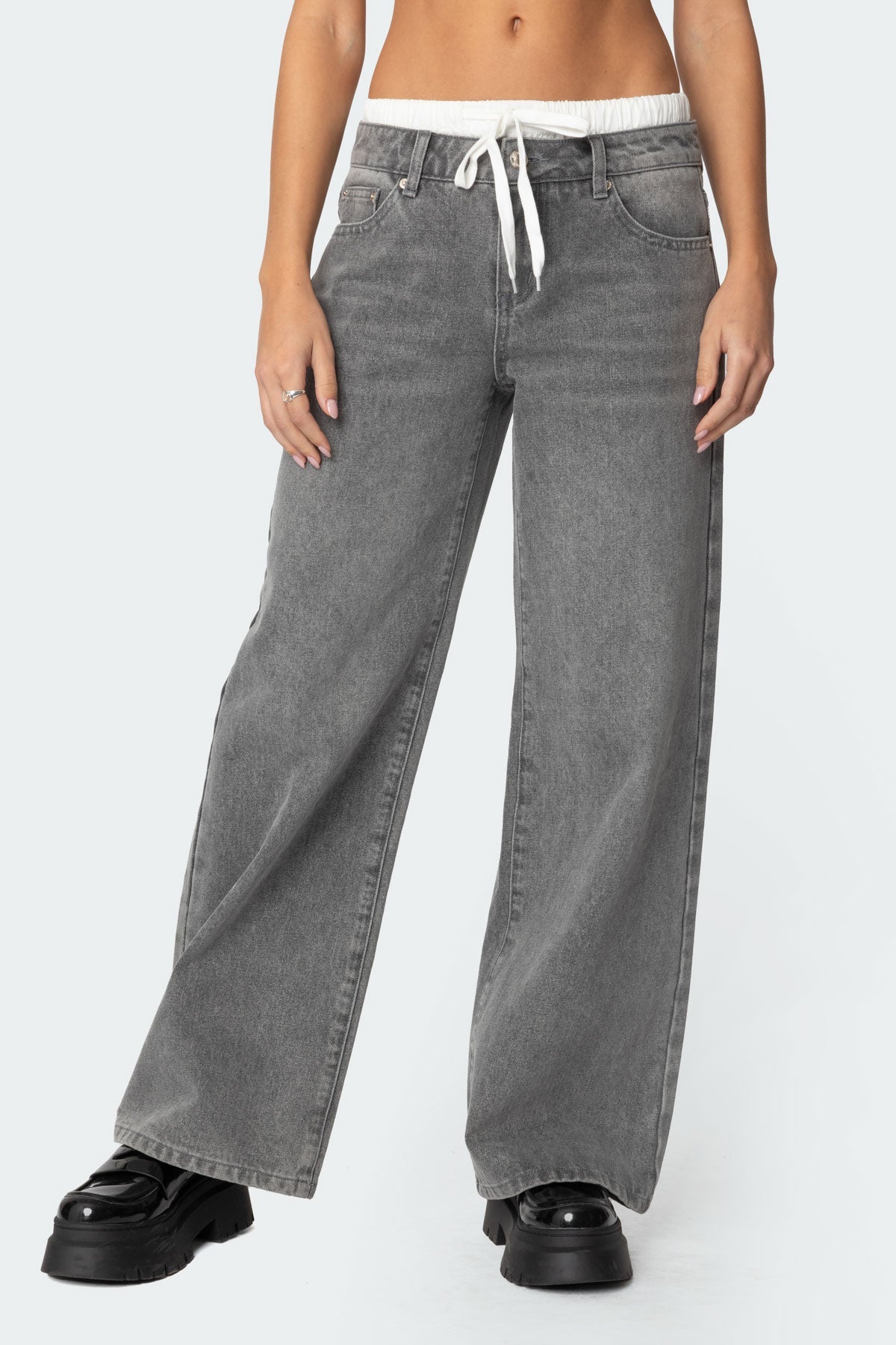 Boxer Detail Low Rise Baggy Jeans