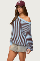 Averi Striped Oversized Off Shoulder Sweater