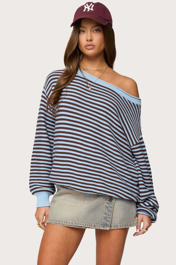 Averi Striped Oversized Off Shoulder Sweater