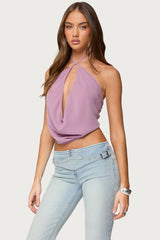 Chiffon Backless Cowl Neck Top