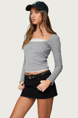 Joana Layered Lacey Henley Top