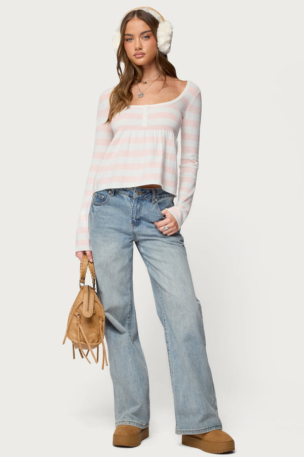 Lockie Striped Knit Babydoll Top
