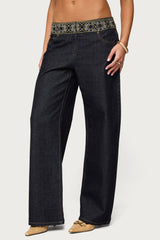 Carlie Embroidered Low Rise Wide Leg Jeans