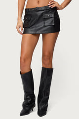 Zaira Faux Leather Cargo Mini Skort