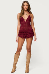 Lanney Ruffled Sheer Lace Romper