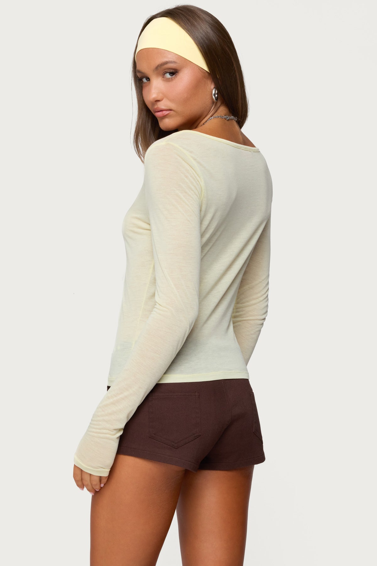 Ria Sheer Long Sleeve Henley Top