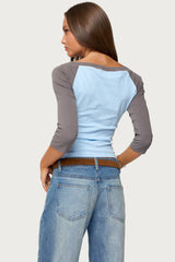 Keri Boat Neck Contrast Raglan Top