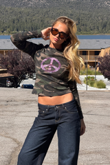 Peace Rhinestone Camo Top
