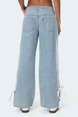 Ribbon Washed Low Rise Baggy Jeans