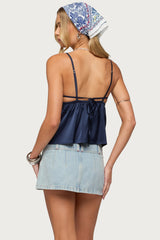 Blanca Satin Effect Lace Trim Tank Top