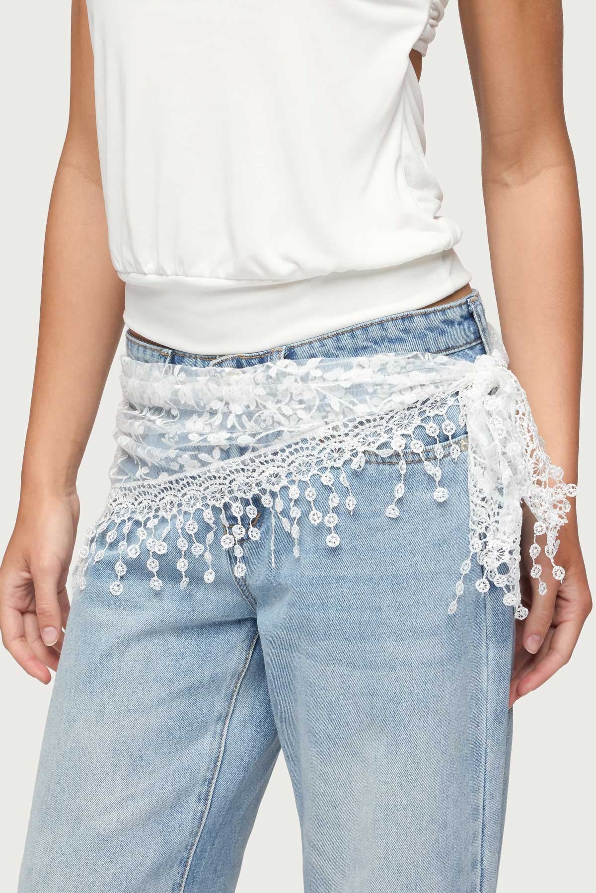 Sparkle Floral Sheer Lace Waist Scarf