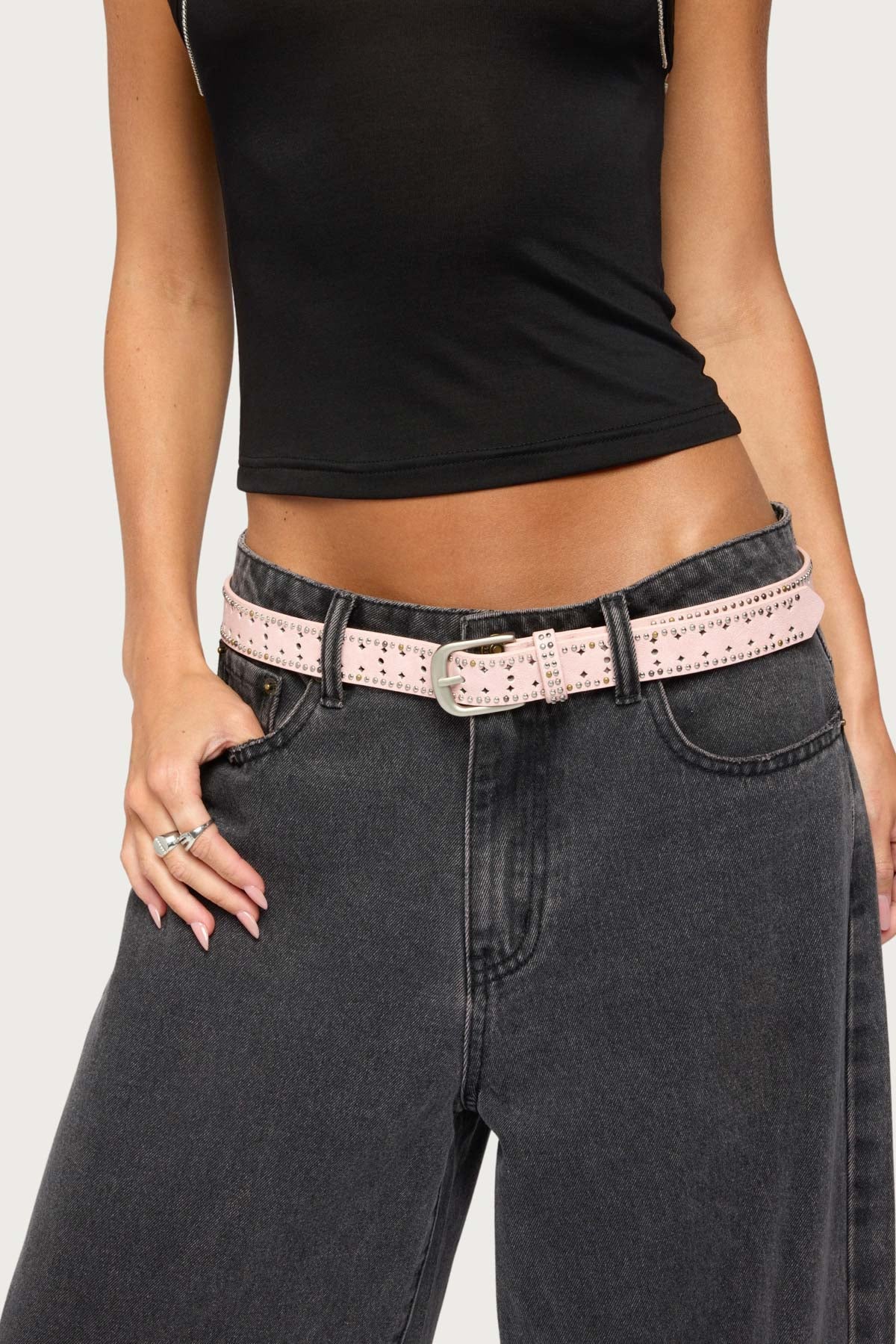 Mixed Studded Faux Leather Belt