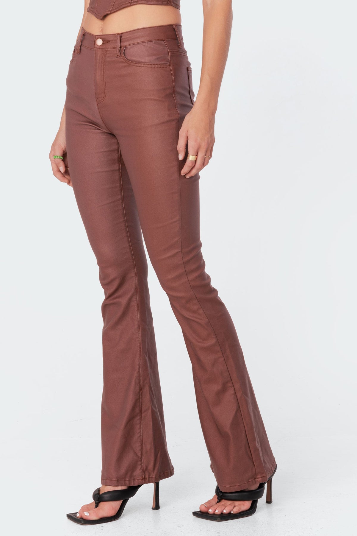 Luna Faux Leather Mid Rise Flared Jeans