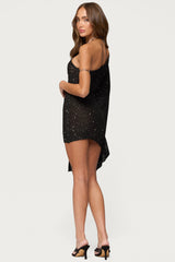 One Shoulder Sequin Knit Mini Dress