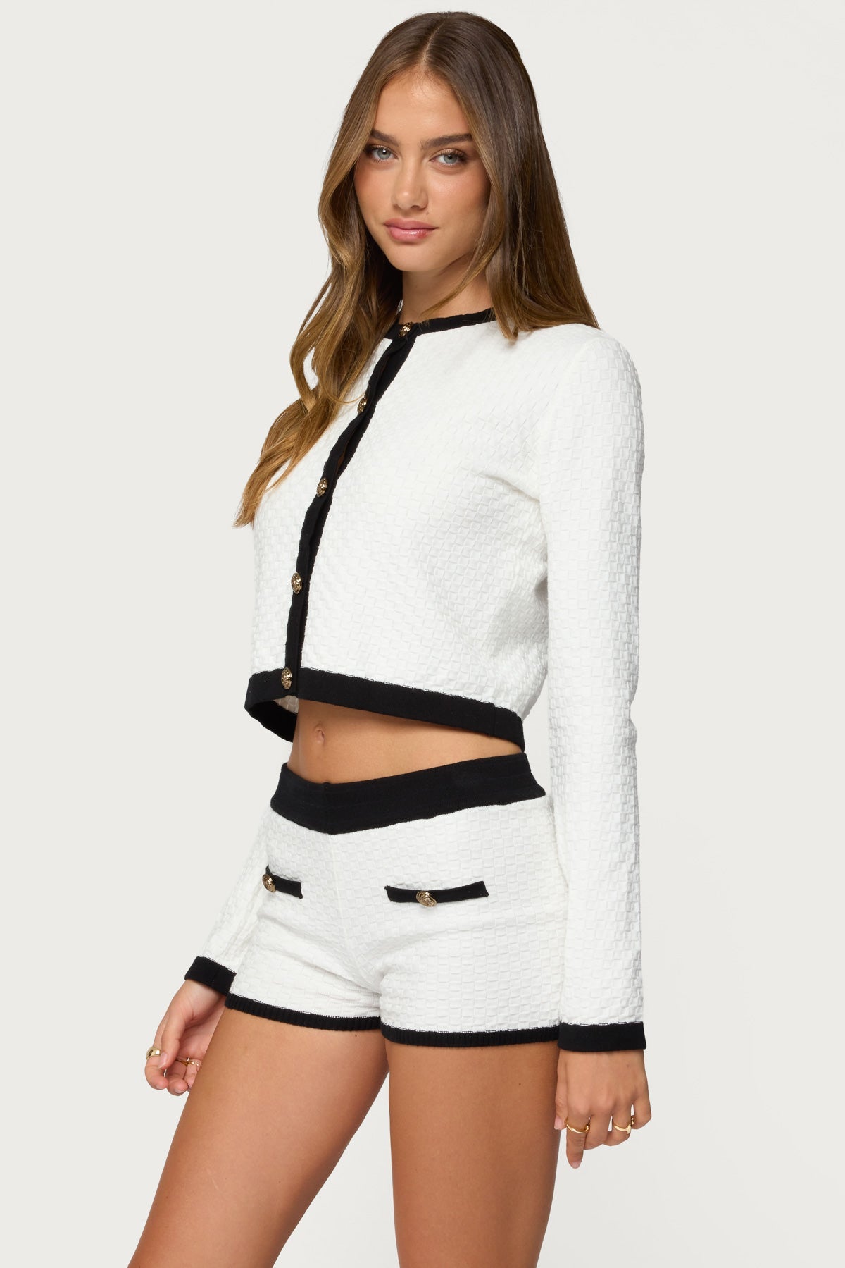 Mara Contrast Textured Knit Cardigan