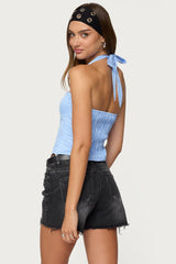 Caitie Striped Buckle Halter Top