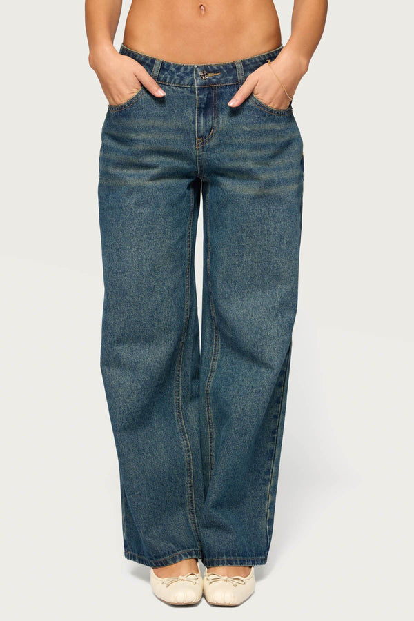 Petite Raelynn Washed Low Rise Baggy Jeans view 2