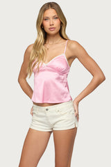 Polka Dot Satin Effect Lace Trim Top