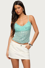 Azelia Beaded Sheer Mesh Top
