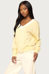 Marie Contrast Lacey V Neck Sweater