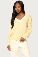 Marie Contrast Lacey V Neck Sweater