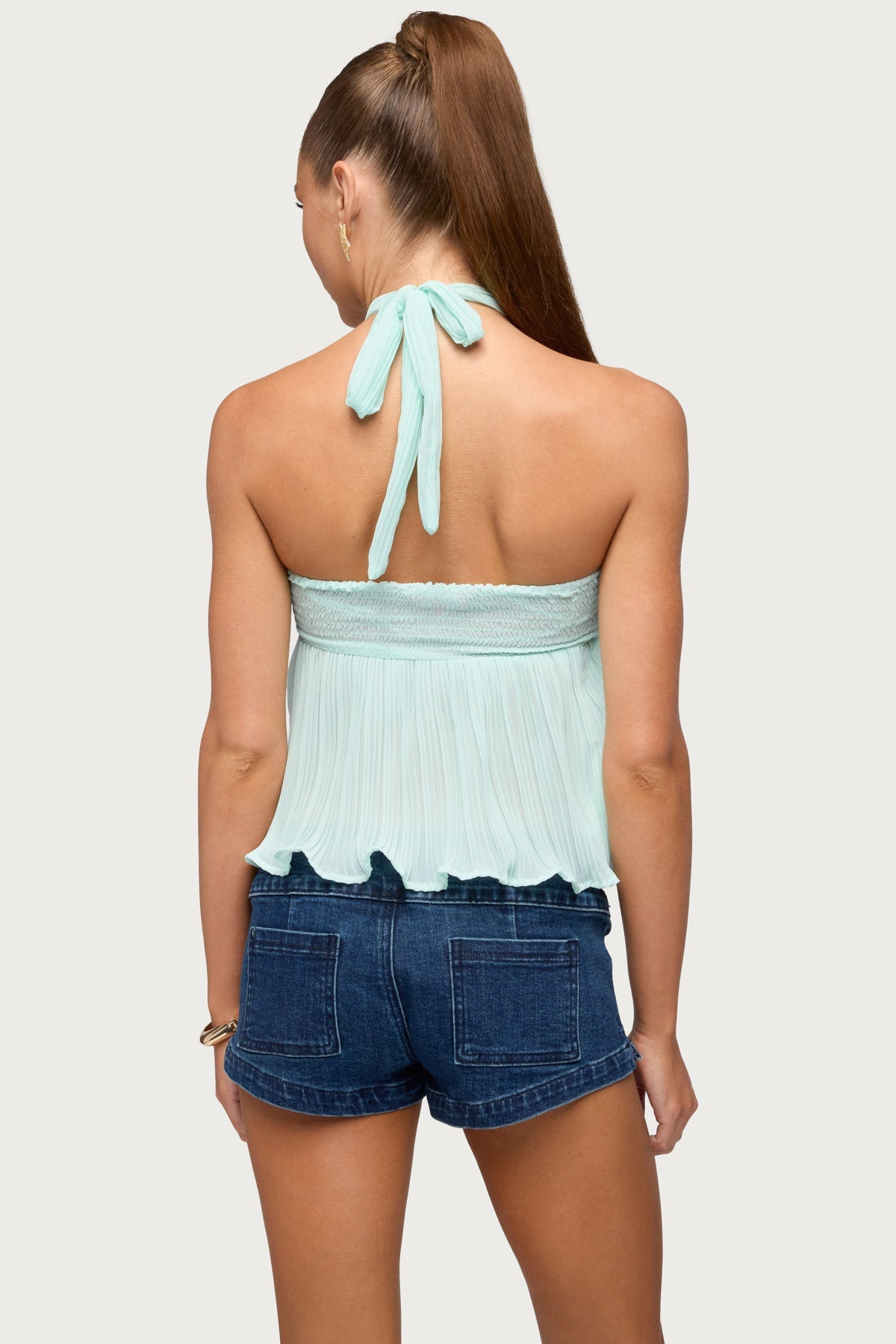 Pleated Chiffon Babydoll Halter Top